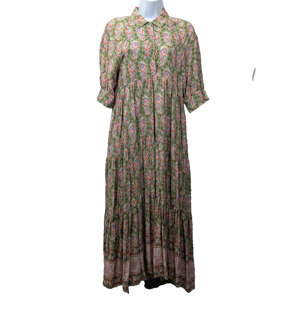 Natural Life Rebecca Midi Dress Womens Large Tiered Boho Cottage Floral Western